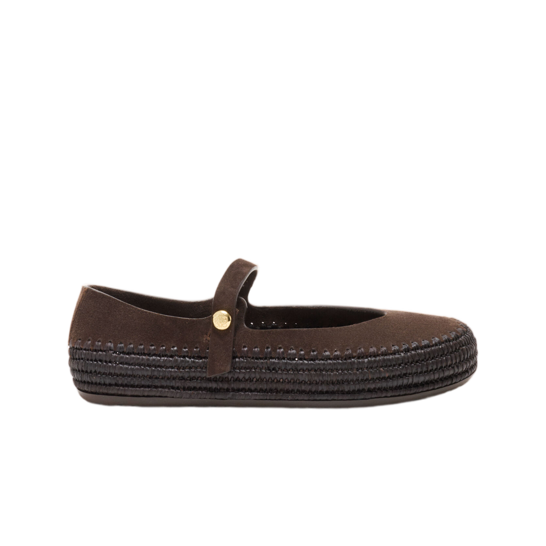LBV3466X02-3110 (W) Loewe Rio Mary-Jane In Suede and Raffia Dark Brown