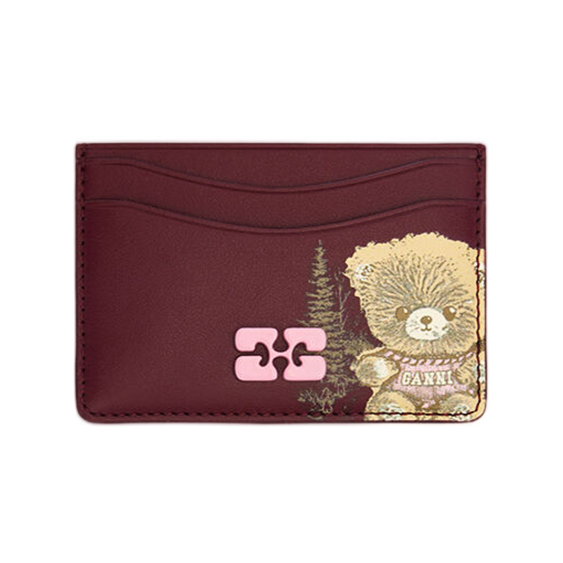 가니 보우 카드 홀더 포레스트 테디 버건디(Ganni Bou Card Holder with Forest Teddy Burgundy) - 1
