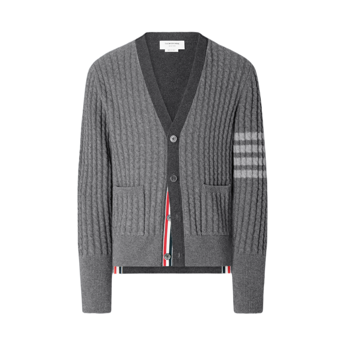 MKC650A-Y1018-982 Thom Browne Baby Cable Stitch 4-Bar Cardigan Tonal Grey