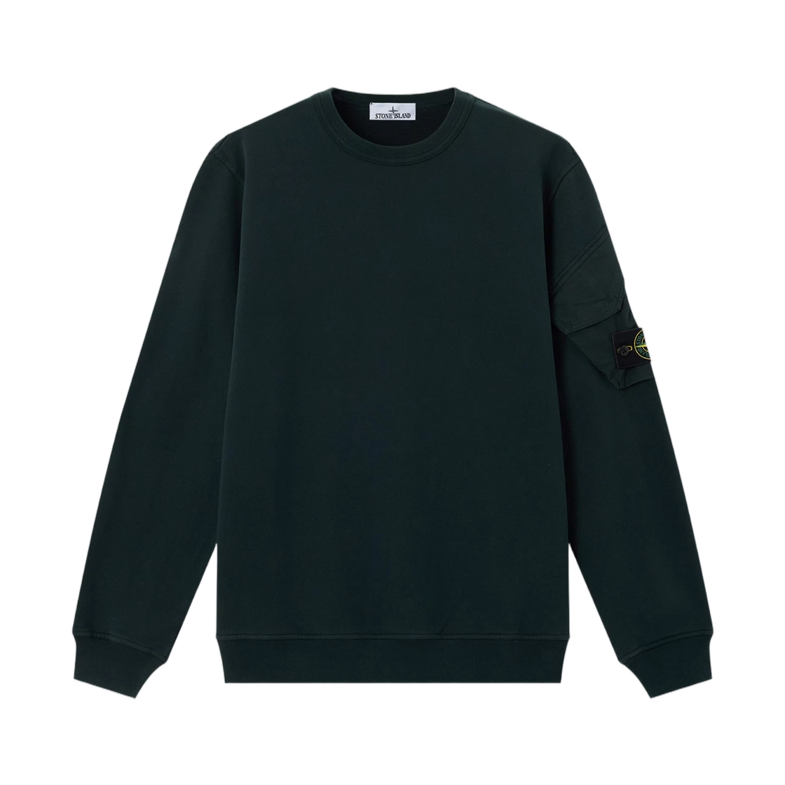 L2S1561000-15S0A20-V005S Stone Island 6100015 Brushed Organic Cotton Fleece Regular-Fit Crewneck Sweatshirt with Sleeve Pocket Dark Green - 26FW