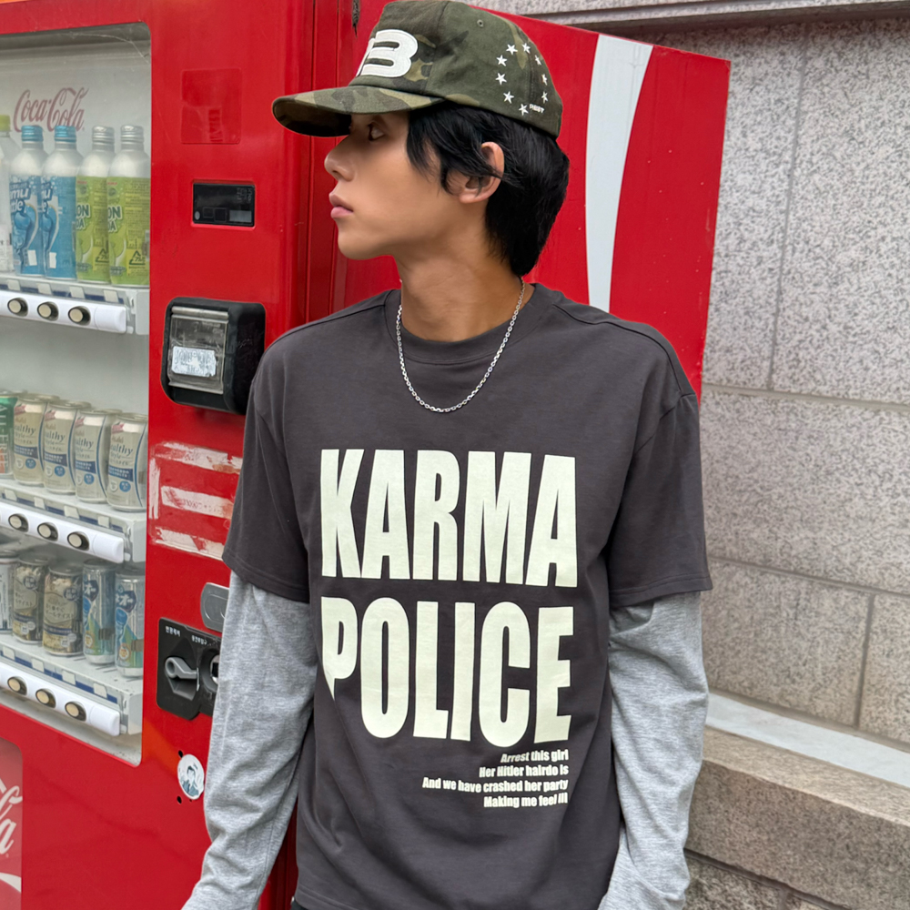 카르마 폴리스 레이어드 티셔츠 차콜(AMOU Karma Police Layered T-Shirt Chacoal) - 5