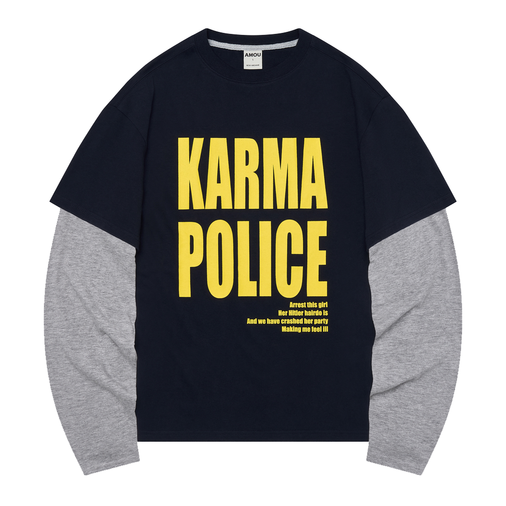 아모우 카르마 폴리스 레이어드 티셔츠 네이비(AMOU Karma Police Layered T-Shirt Navy)