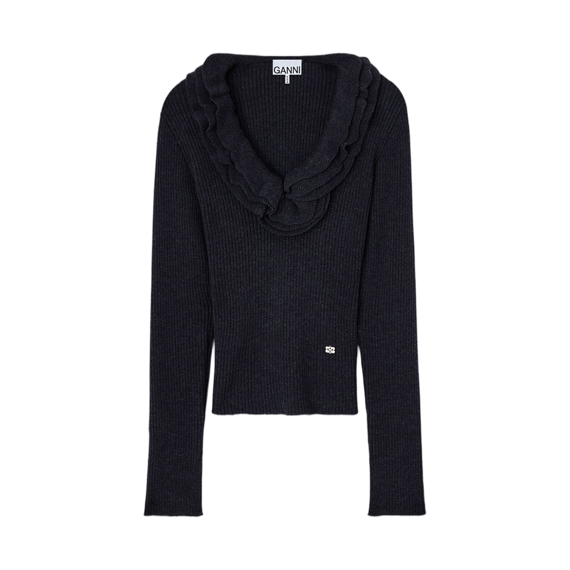 A1040528-252 (W) Ganni Top in Ribbed Merino Phantom