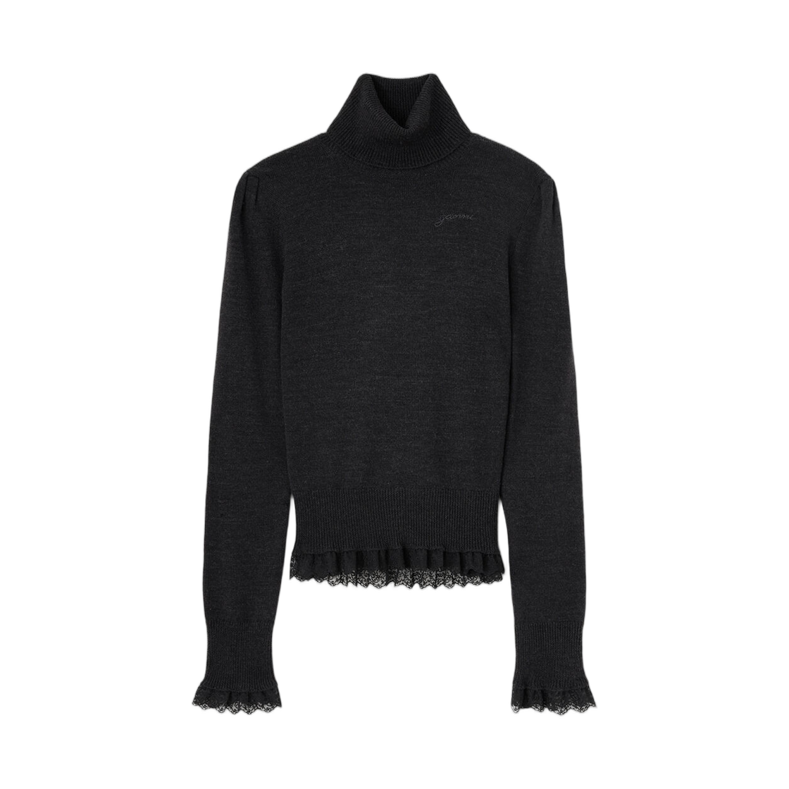 A1150062-252 (W) Ganni Turtleneck in Lace Merino Phantom