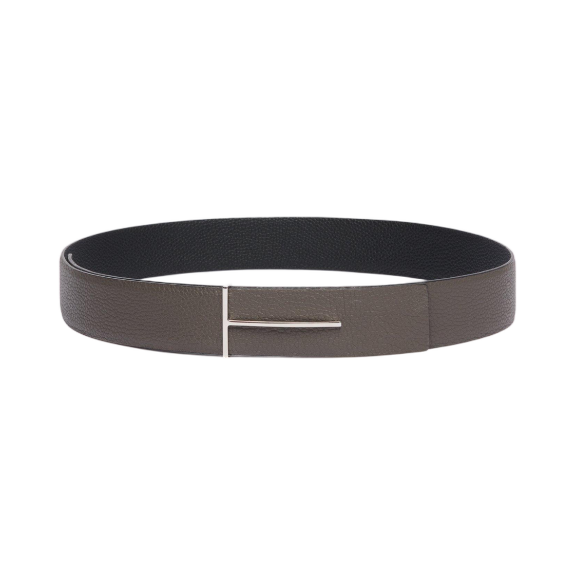 TB331-LCL236S-TNE Tom Ford Grain Leather Slim T Reversible Belt Smoke Grey Black