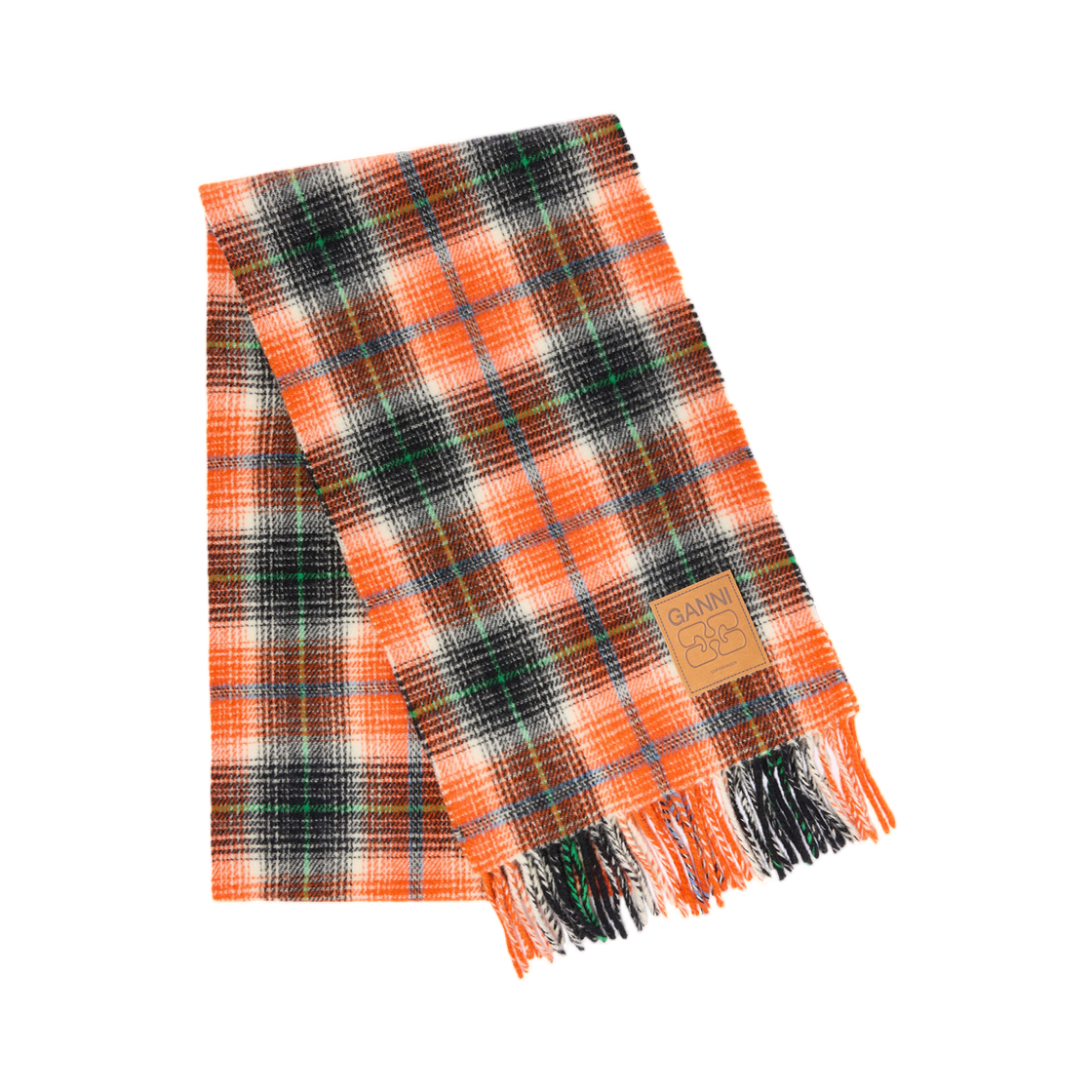 B3020247-316 Ganni Scarf in Check Wool Russet Orange