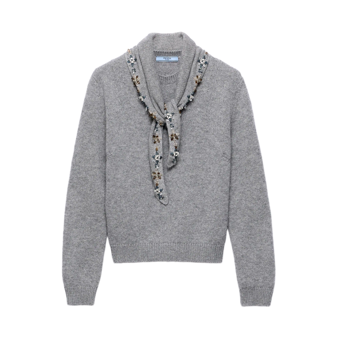 (W) 프라다 캐시미어 크루넥 스웨터 스카프 그레이((W) Prada Cashmere Crew-Neck Sweater with Scarf Grey)
