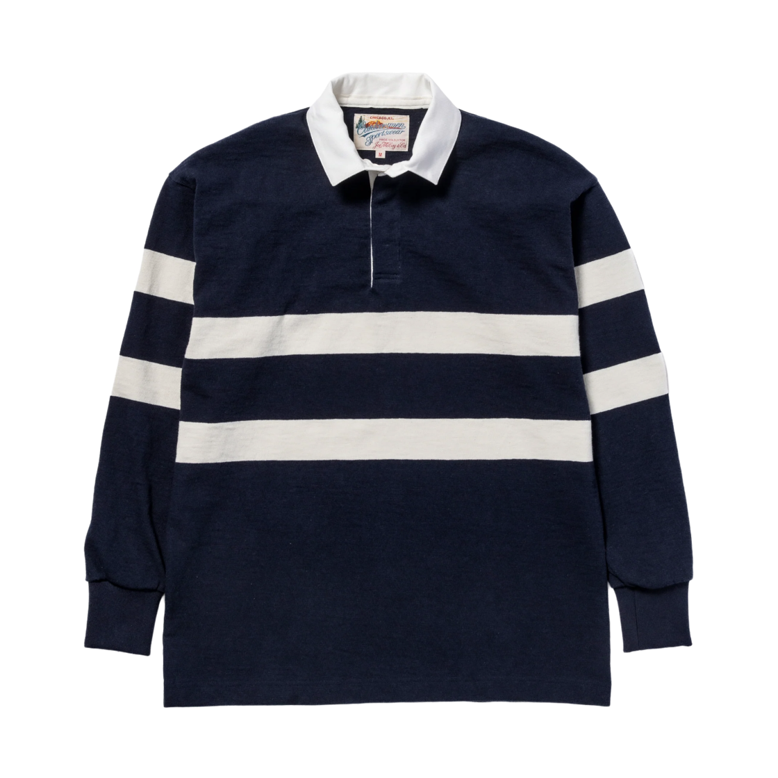 MC25013-314 The Real McCoy's Joe Mccoy Climbers Striped Rugby Shirt Navy Ecru