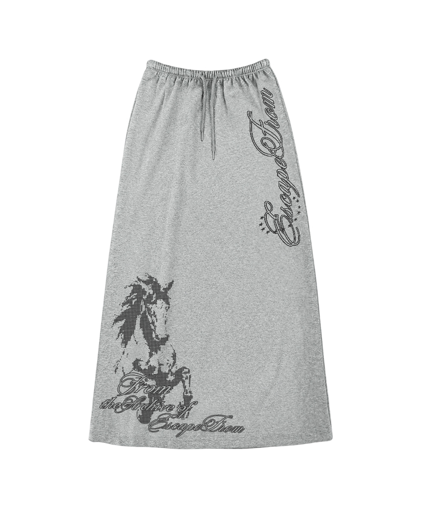 이스케이프프롬 아카이브 홀스 프린트 스웻 롱스커트 그레이(Escapefrom Archive Horse Print Sweat Long Skirt Gray) - 3