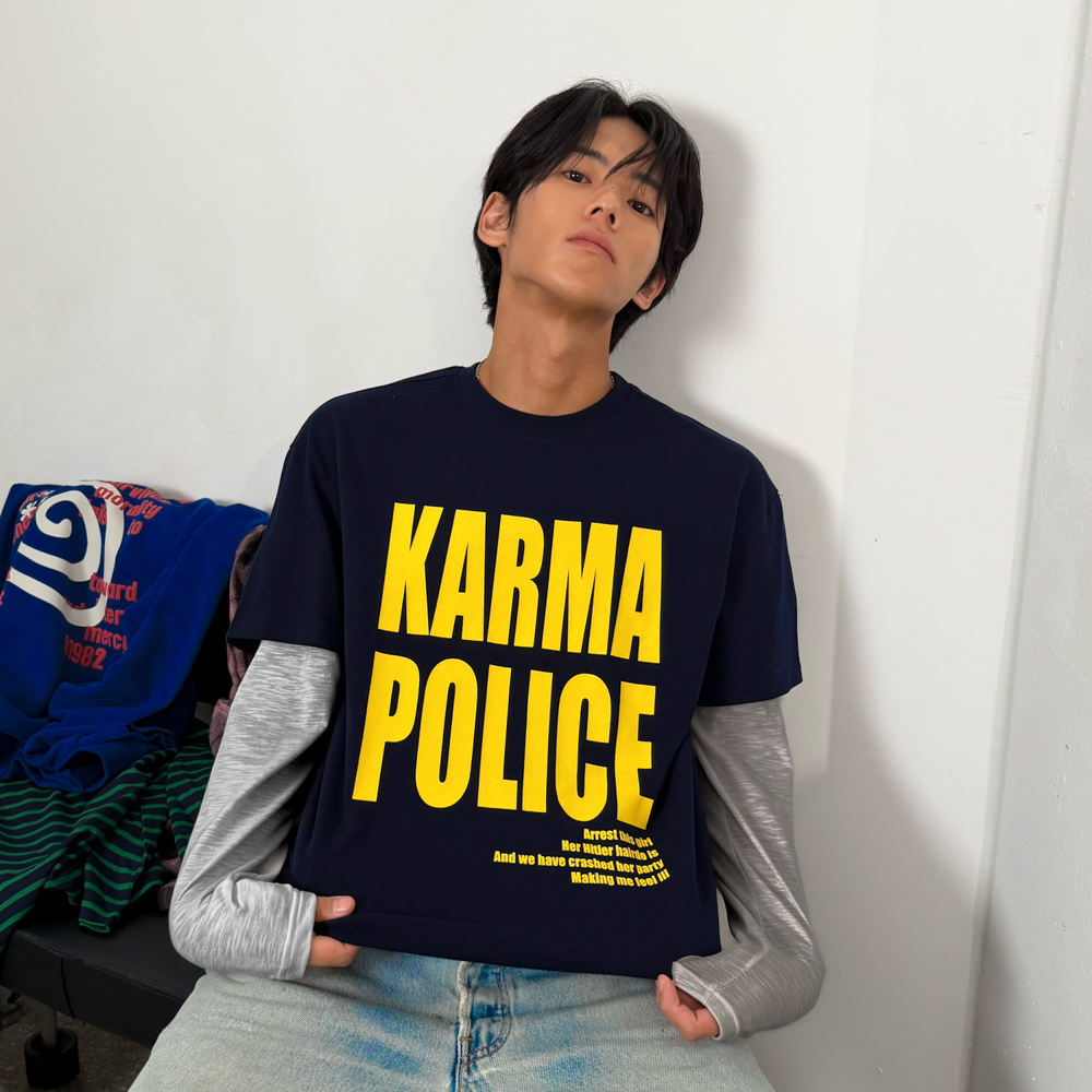아모우 카르마 폴리스 레이어드 티셔츠 네이비(AMOU Karma Police Layered T-Shirt Navy) - 5