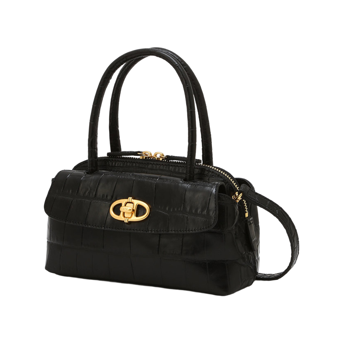 AABA6F318BK Athe Vanessabruno Acc [Bijou] Black Croc-Embossed Leather Bijou Tote Cross Bag S Black