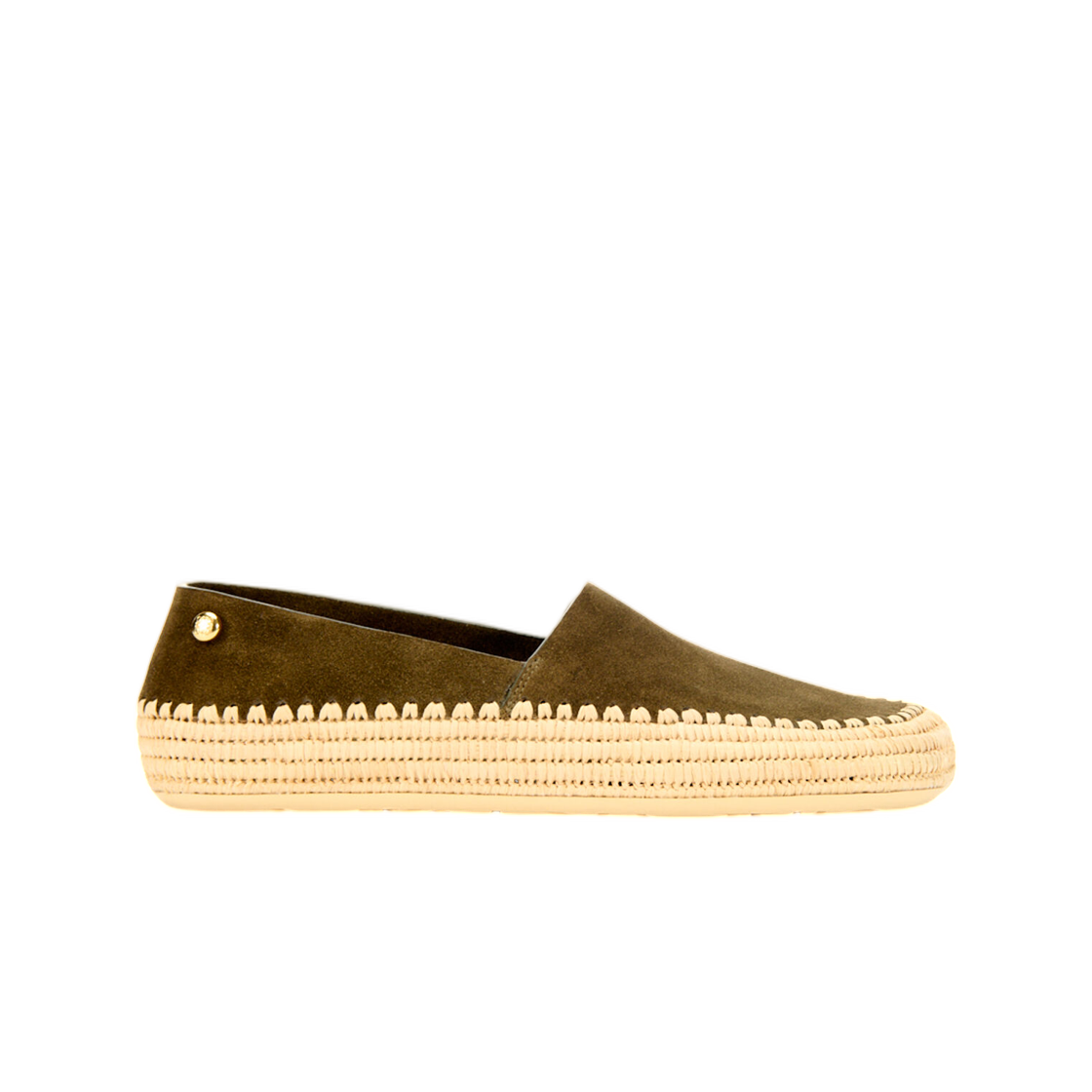 LBV3291X01-4160 (W) Loewe Rio Slipper In Suede and Raffia Khaki Green