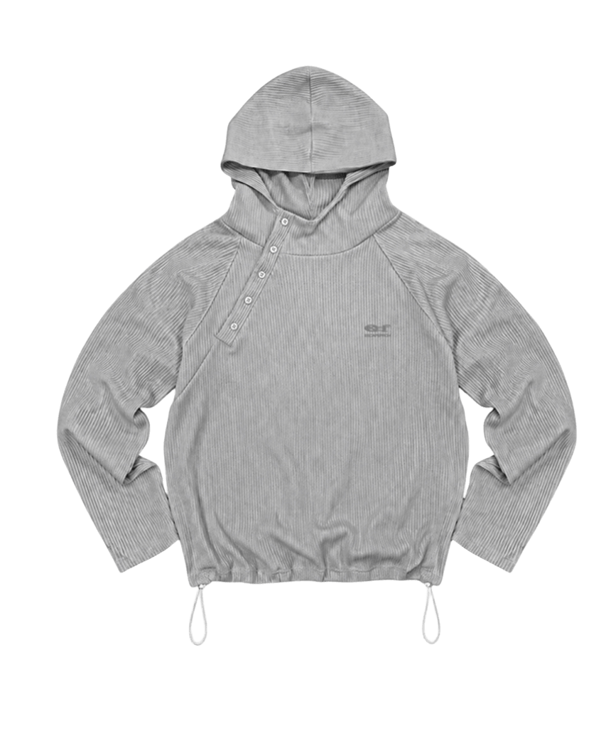 E262WHD004GR Escapefrom ESCF Logo Point Waffle Henley Neck Hoodie Gray