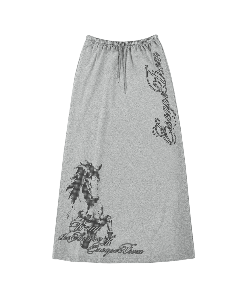E262LSK005GR Escapefrom Archive Horse Print Sweat Long Skirt Gray