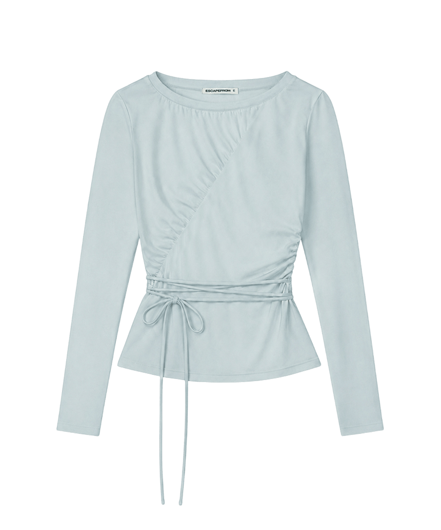 E262DLS003MT Escapefrom Diagonal Shirring Strap Point Long Sleeve Mint