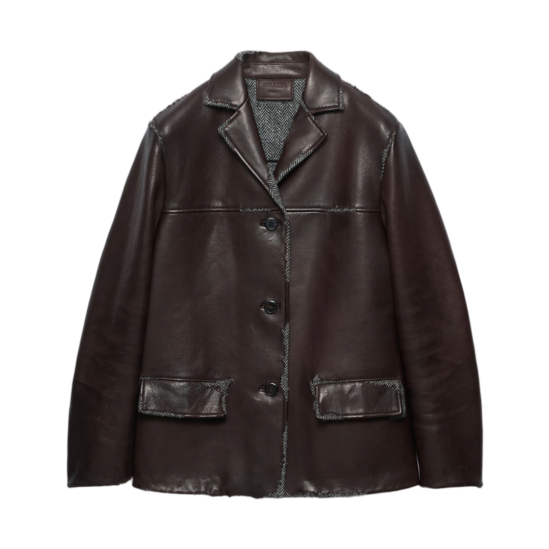 55869-6629-F0038 (W) Prada Bonded Nappa Leather and Chevron Shetland Wool Jacket Sienna