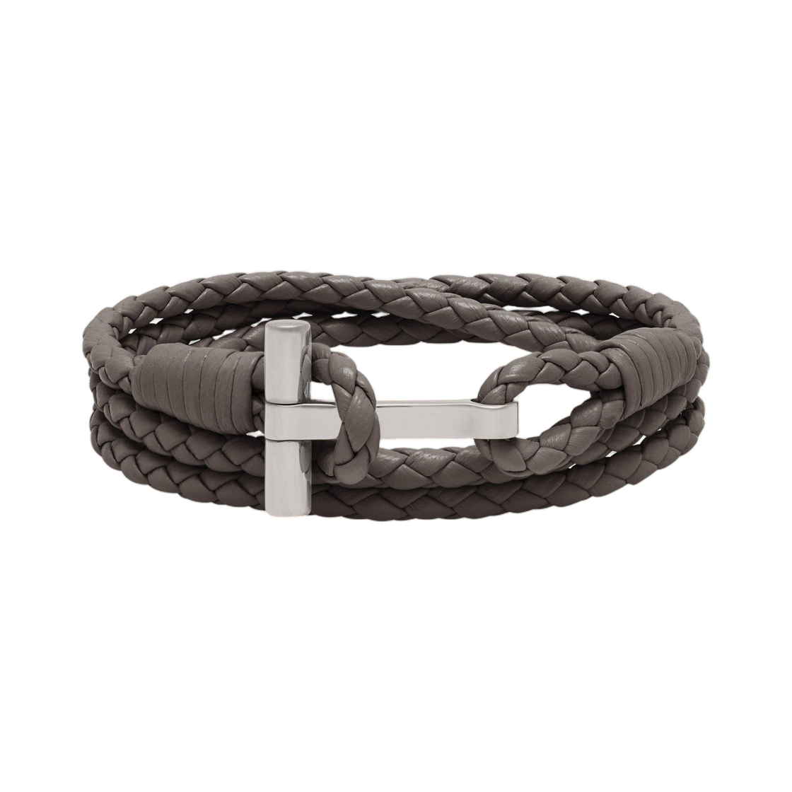 JM005-ICL002S-TBG Tom Ford Braided Leather T Bracelet Smoke Grey