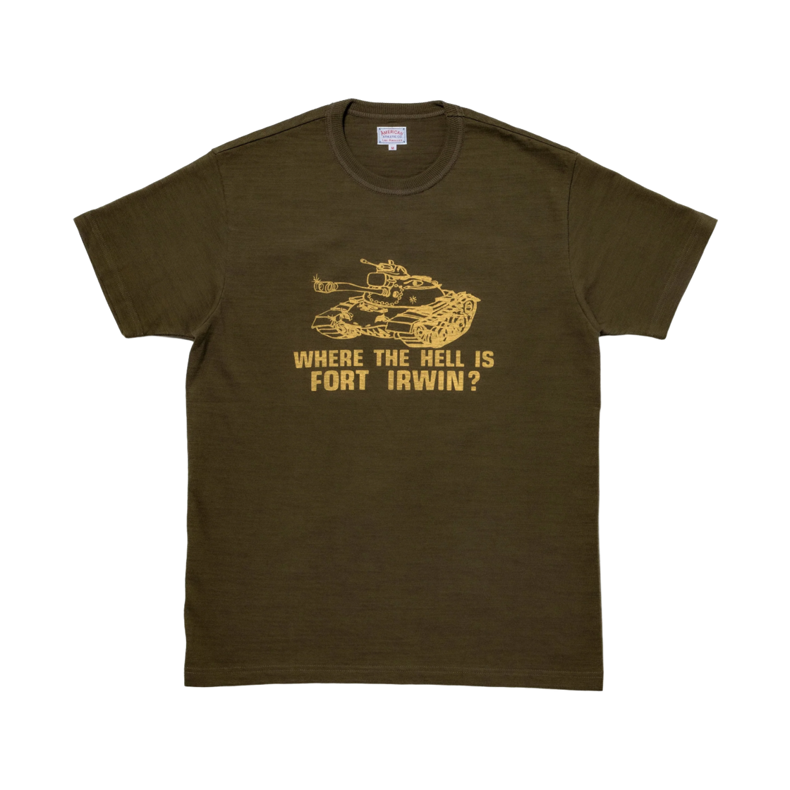MC26029-150 The Real McCoy's Athletic T-Shirt Where The Hell Is Fort Irwin Olive