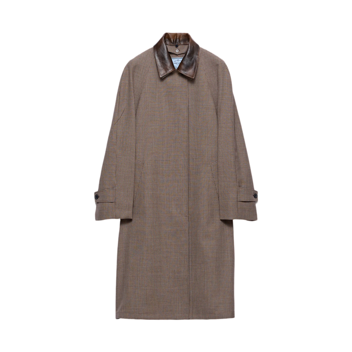 P648TE-6130-F0005 (W) Prada Single-Breasted Houndstooth Check Wool Coat Tobacco