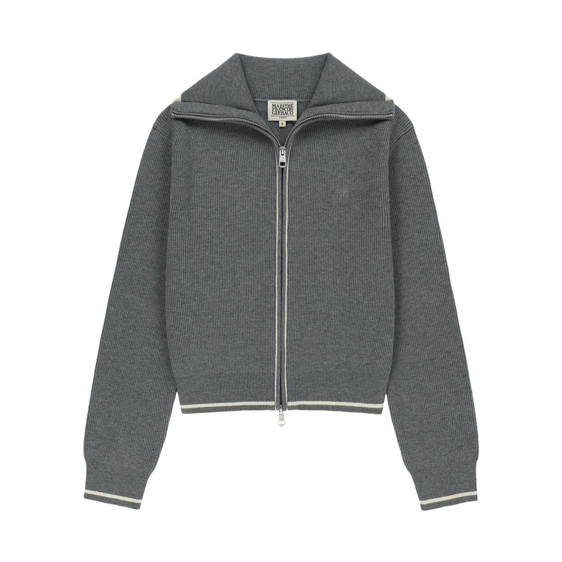 MFG46FCD104-MGY (W) Marithe Francois Girbaud Big Collar Crop Zip-Up Cardigan Melange Gray