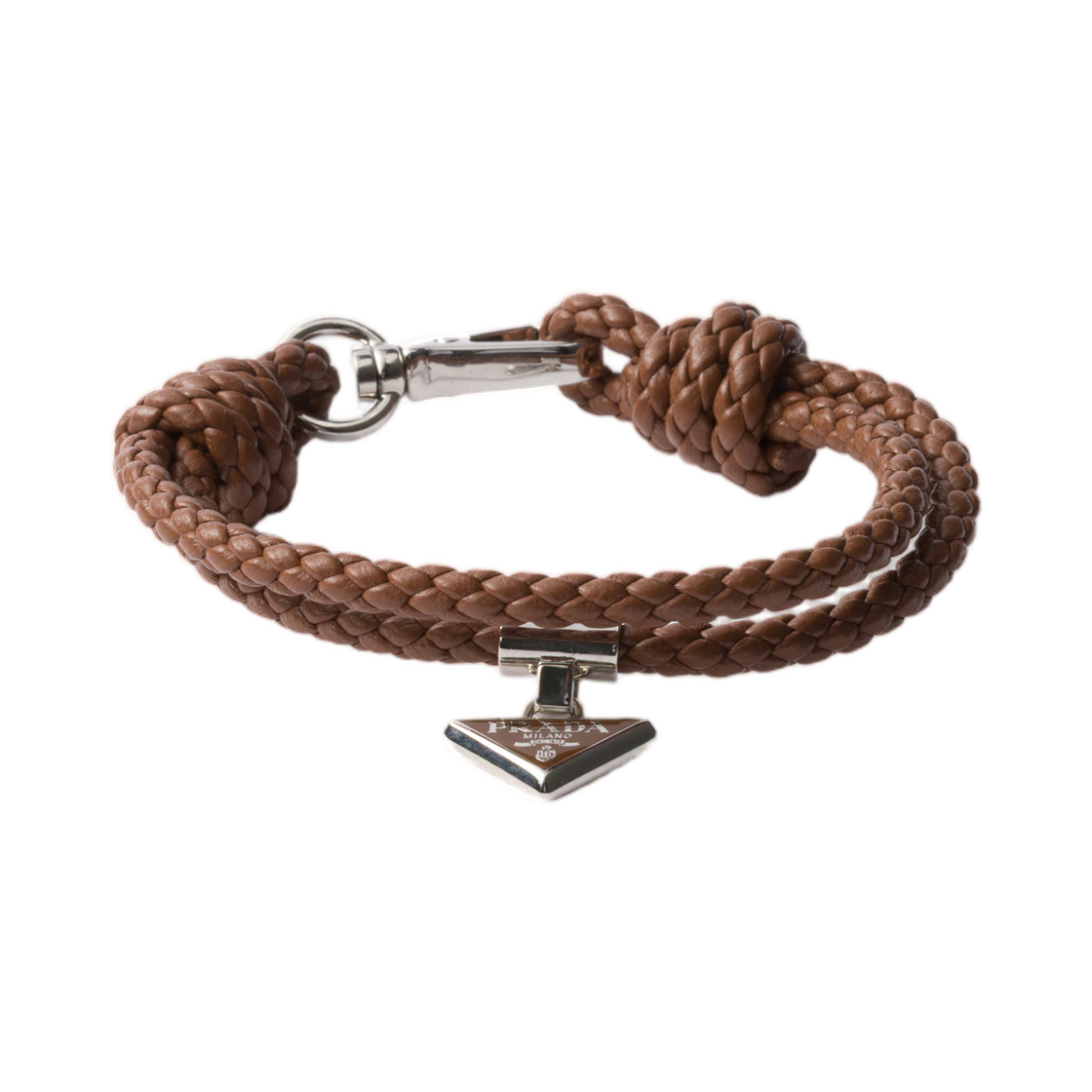 2IB750-038-F0046 Prada Braided Nappa Leather Bracelet Cognac