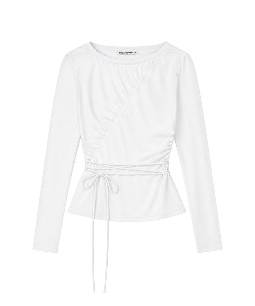 E262DLS001WH Escapefrom Diagonal Shirring Strap Point Long Sleeve White