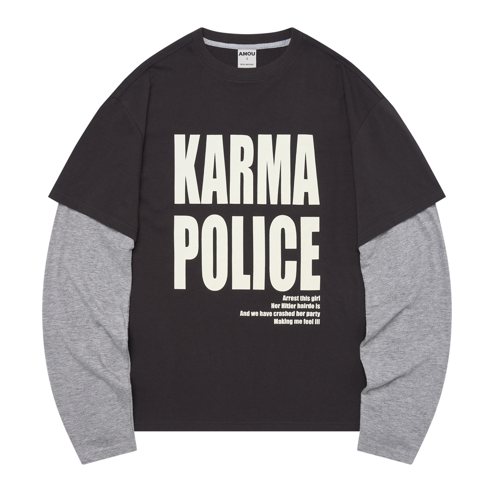카르마 폴리스 레이어드 티셔츠 차콜(AMOU Karma Police Layered T-Shirt Chacoal) - 2