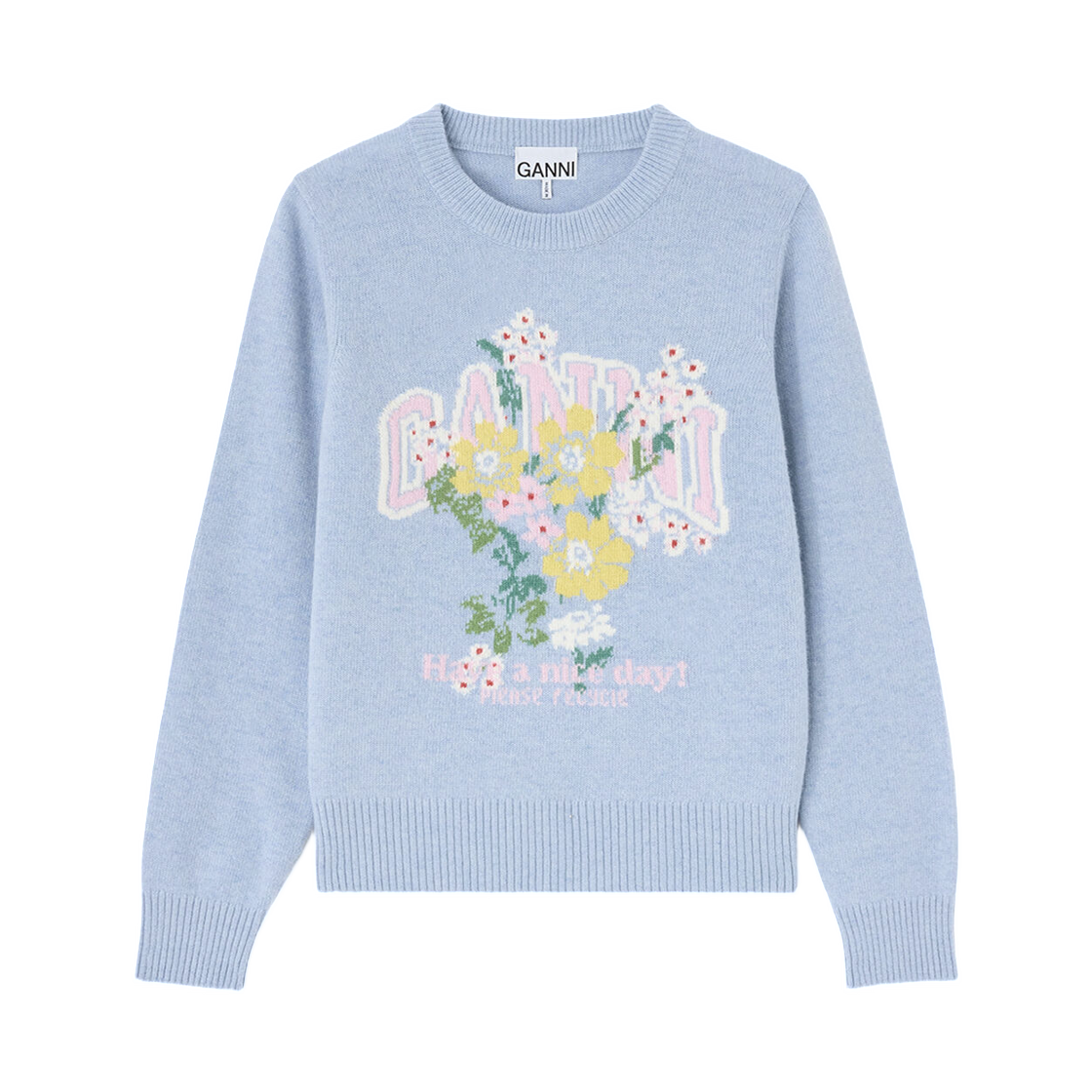 A1150059-ZXF (W) Ganni Jumper with Flowers Blue Bonnet