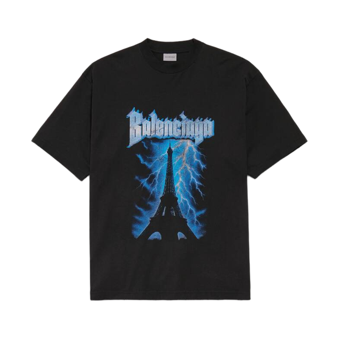 850345TUVE71000 Balenciaga Paris Thunderstorm Oversized T-Shirt Black