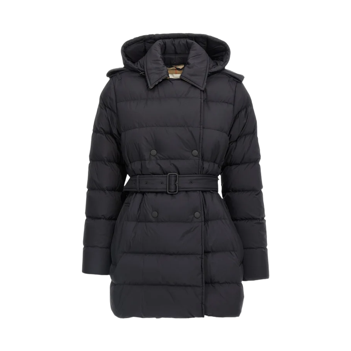 8131874 (W) Burberry Kent Belted Hooded Down Jacket Black