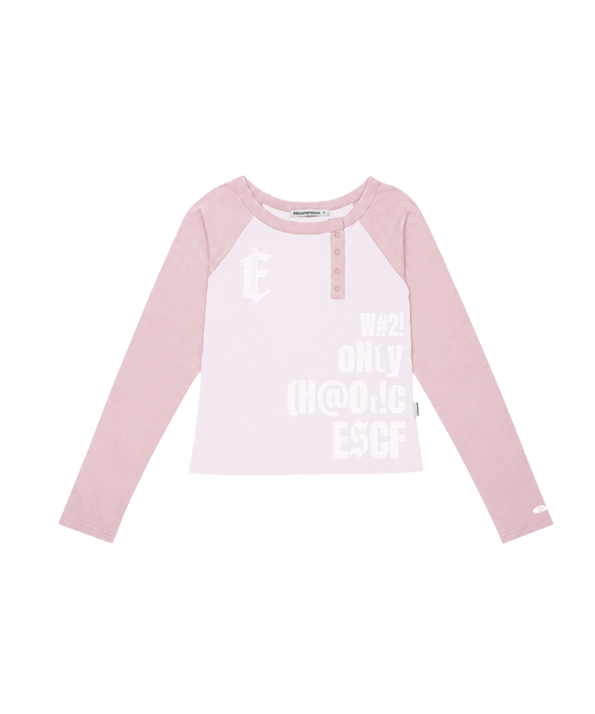 E262PSL009PN Escapefrom ESCF Pixel Typo Print Side Snap Long Sleeve Pink