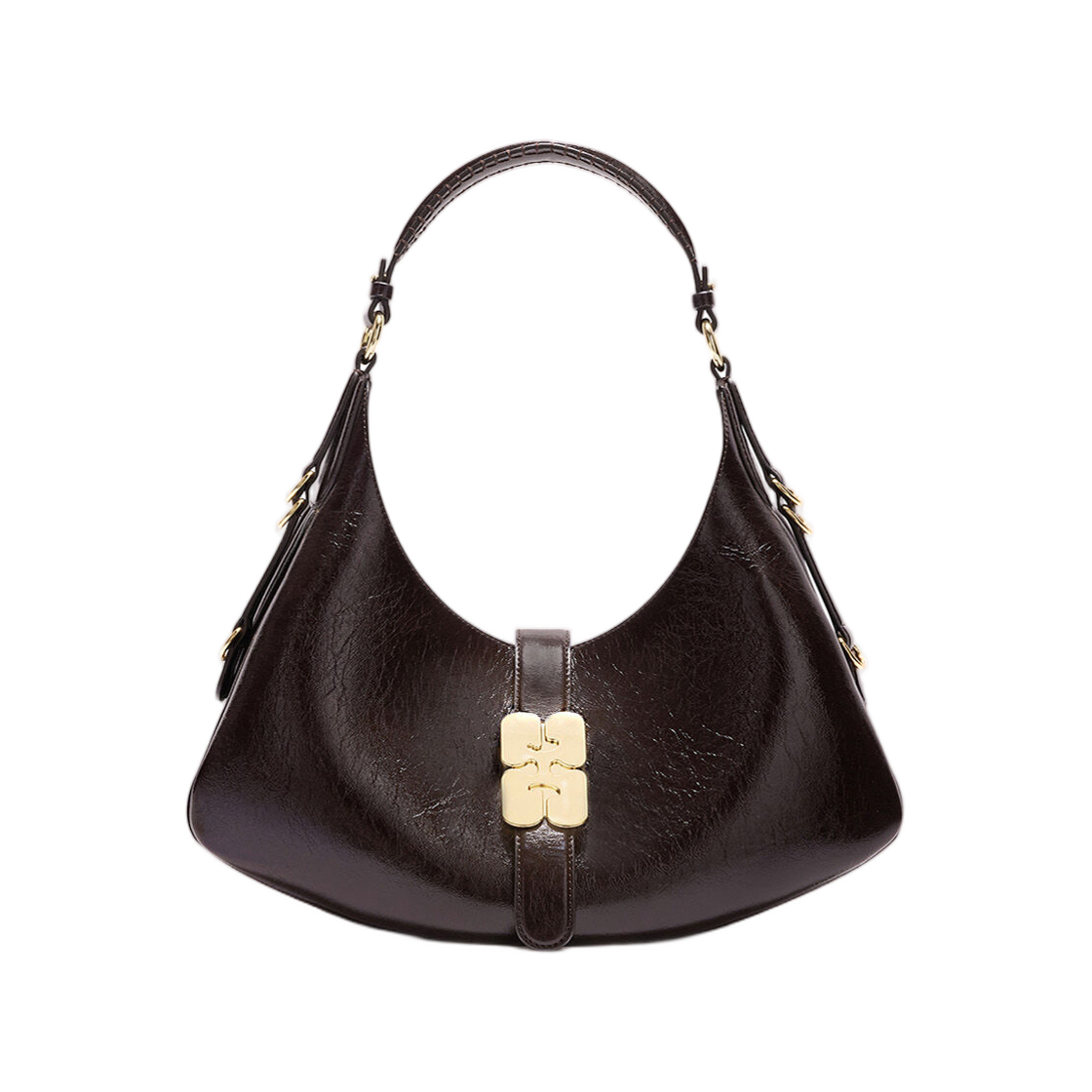 C1040072-ZWX Ganni Small Kat Bag Shine in Brown Demitasse