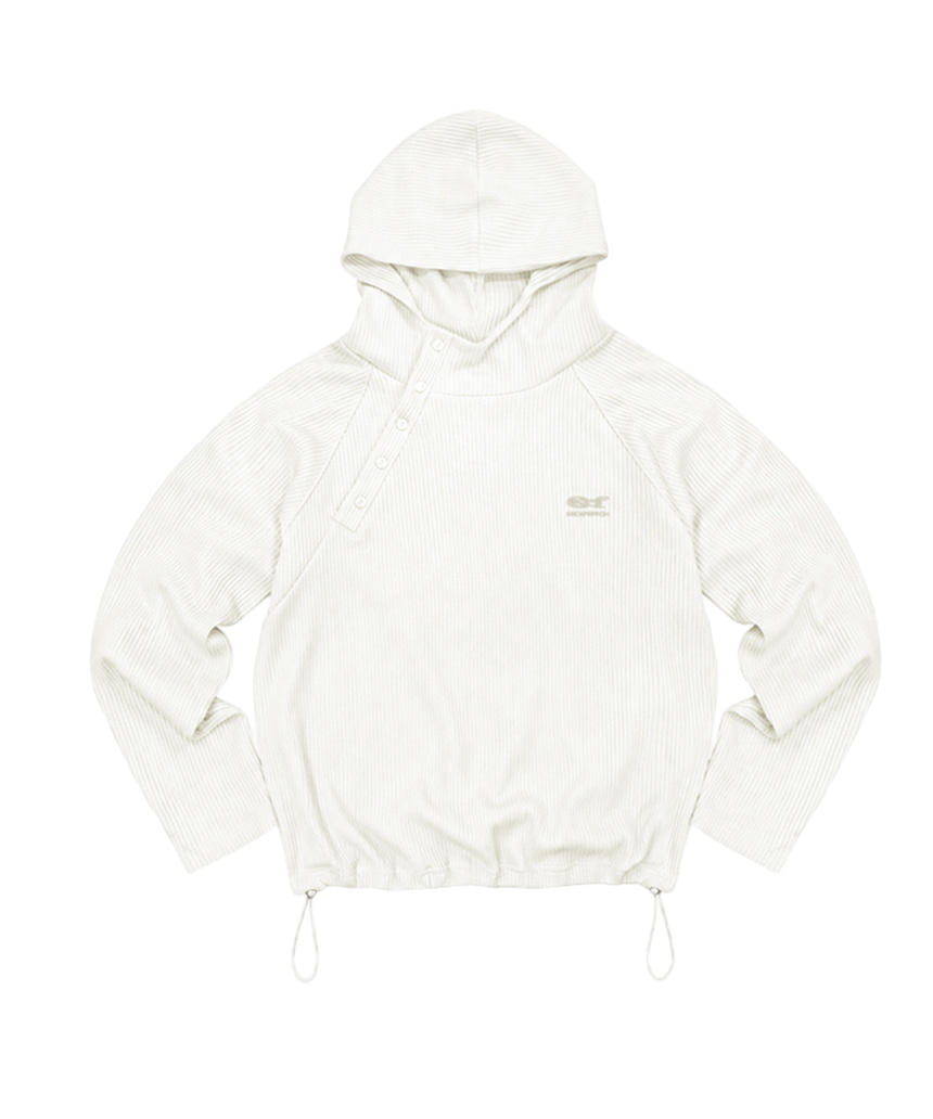 이스케이프프롬 ESCF 로고 포인트 와플 헨리넥 후드티 아이보리(Escapefrom ESCF Logo Point Waffle Henley Neck Hoodie Ivory) - 3