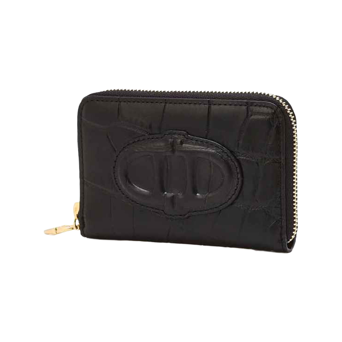 AAHO6F465BK Athe Vanessabruno Acc Black Croc Leather Stamp Zipper Card Wallet Black