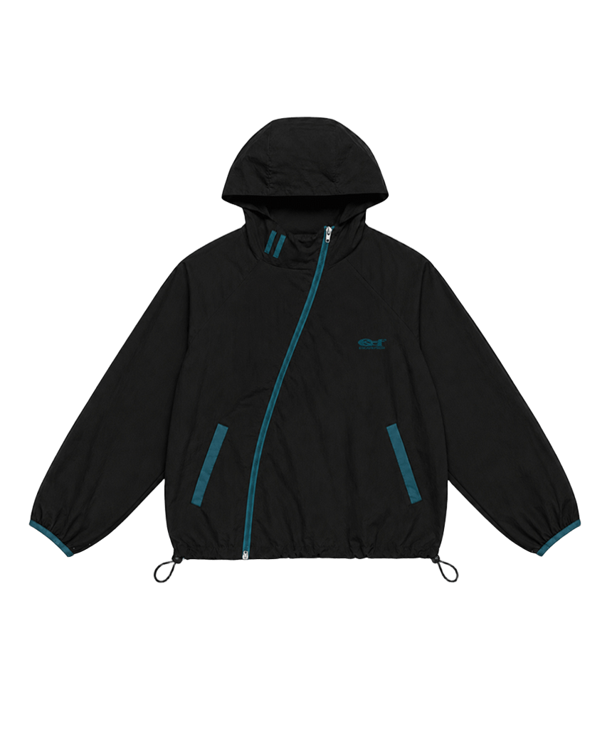 이스케이프프롬 ESCF 로고 포인트 사선 클로징 윈드 브레이커 블랙(Escapefrom ESCF Logo Point Diagonal Closing Windbreaker Black)
