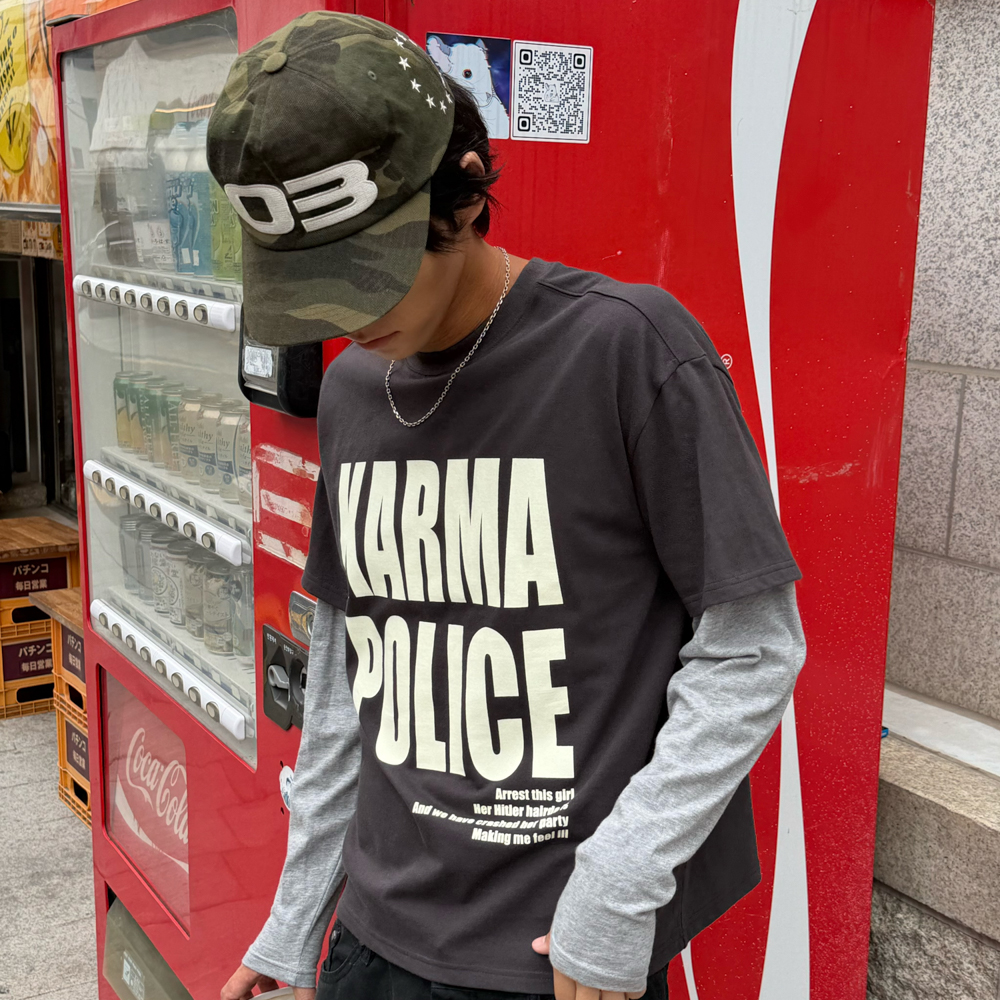 카르마 폴리스 레이어드 티셔츠 차콜(AMOU Karma Police Layered T-Shirt Chacoal) - 6