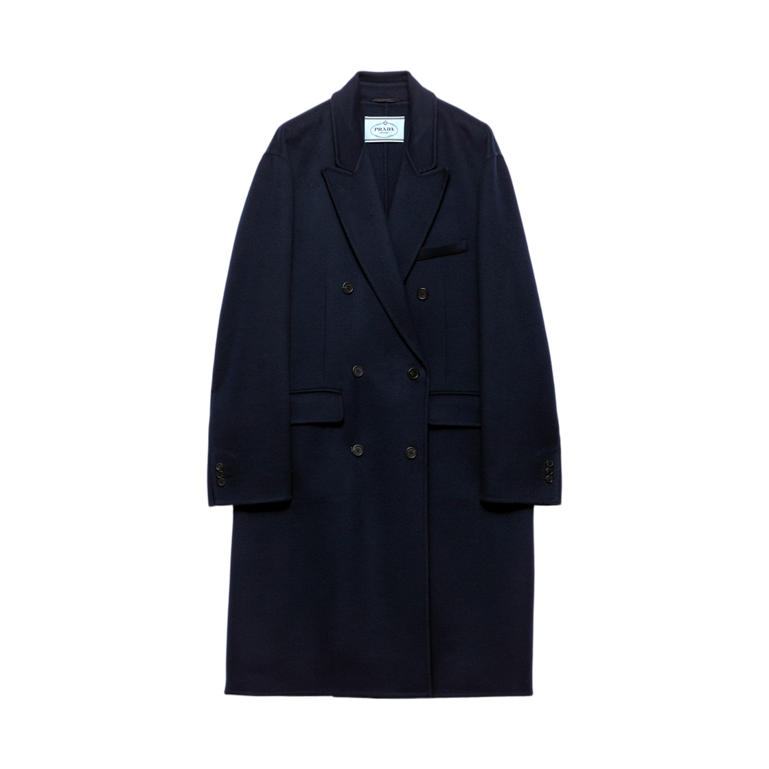 P654T-179B-F0008 (W) Prada Double-Breasted Double Cashwool Coat Navy