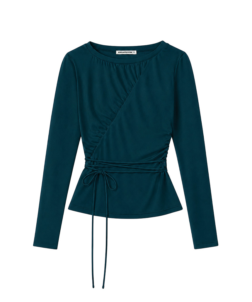 이스케이프프롬 사선 셔링 스트랩 포인트 롱슬리브 터콰이즈 민트(Escapefrom Diagonal Shirring Strap Point Long Sleeve Turquoise Mint) - 5