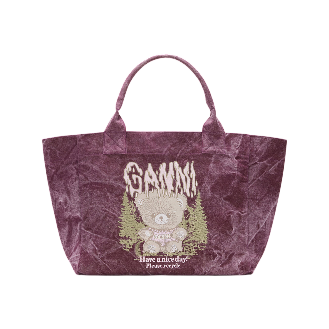 C2080040-431 Ganni Medium Tote Bag with Forest Teddy Port Royale