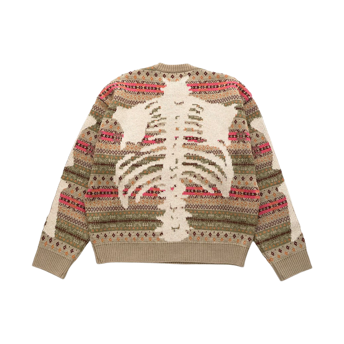 K1911KN150 Kapital 7G Wool Fair Isle Crew Knit Sweater Greige