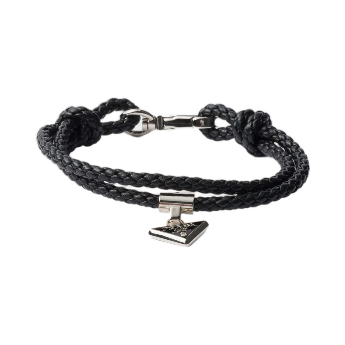 2IB750-038-F0002 Prada Braided Nappa Leather Bracelet Black
