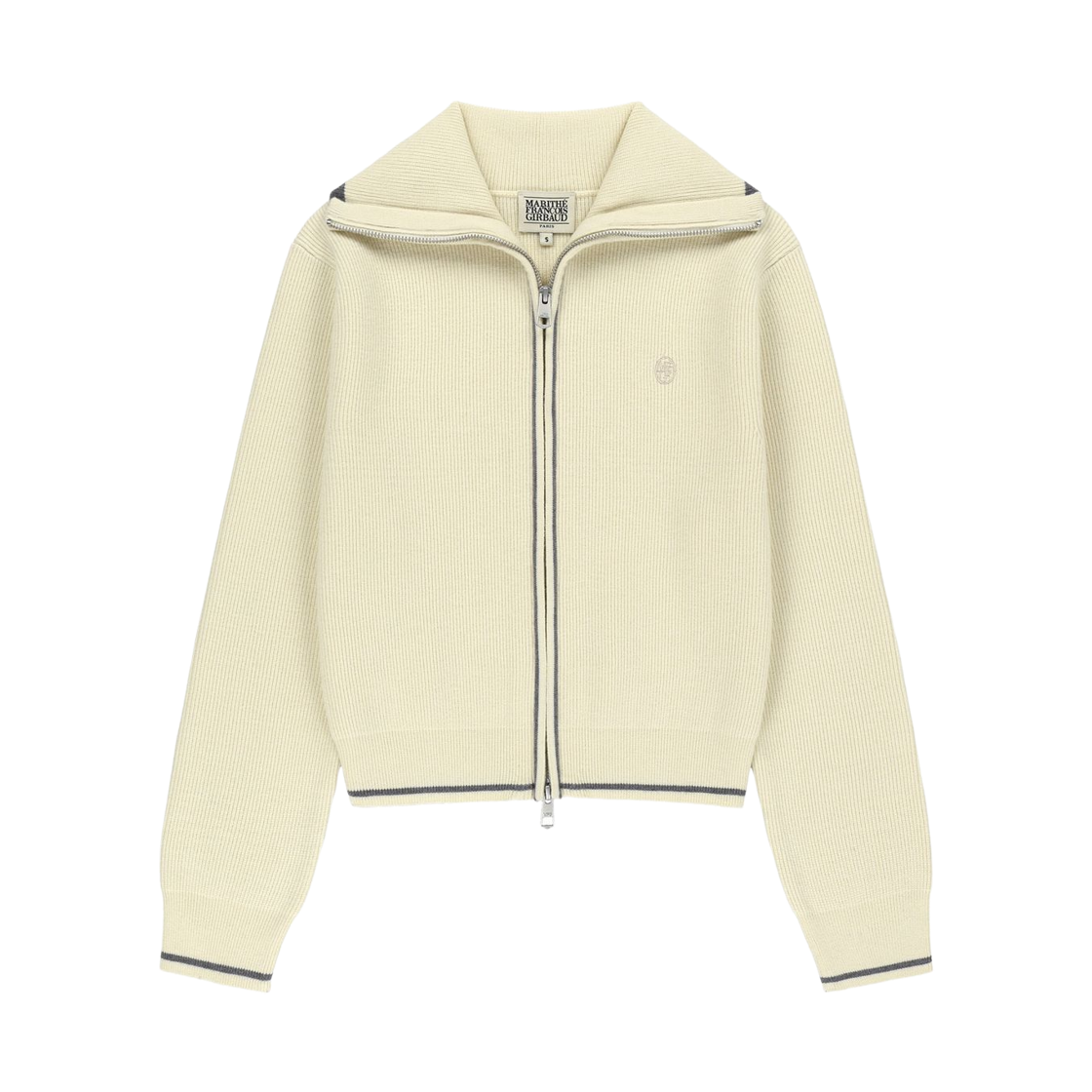 MFG46FCD104-IVR (W) Marithe Francois Girbaud Big Collar Crop Zip-Up Cardigan Ivory