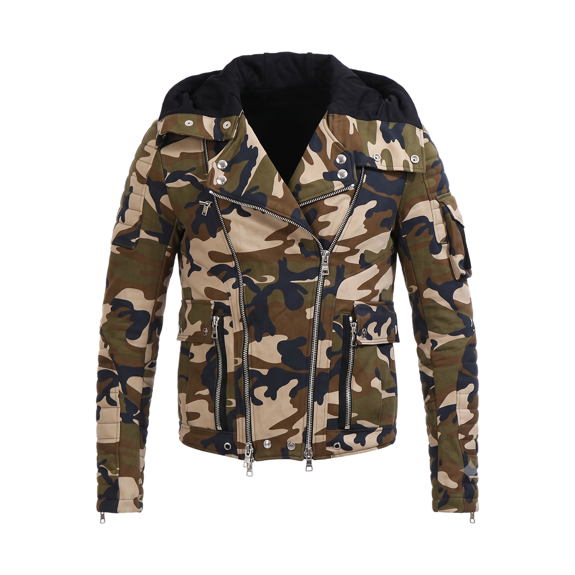 W4HJ294C670187 Balmain Camo Biker Hooded Jacket Camouflage