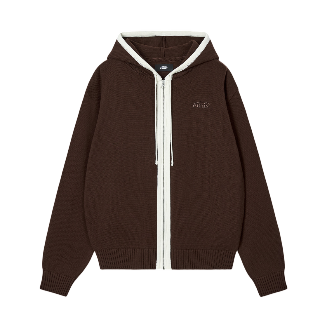 - Emis Color Block Knit Hood Zip Up Brown