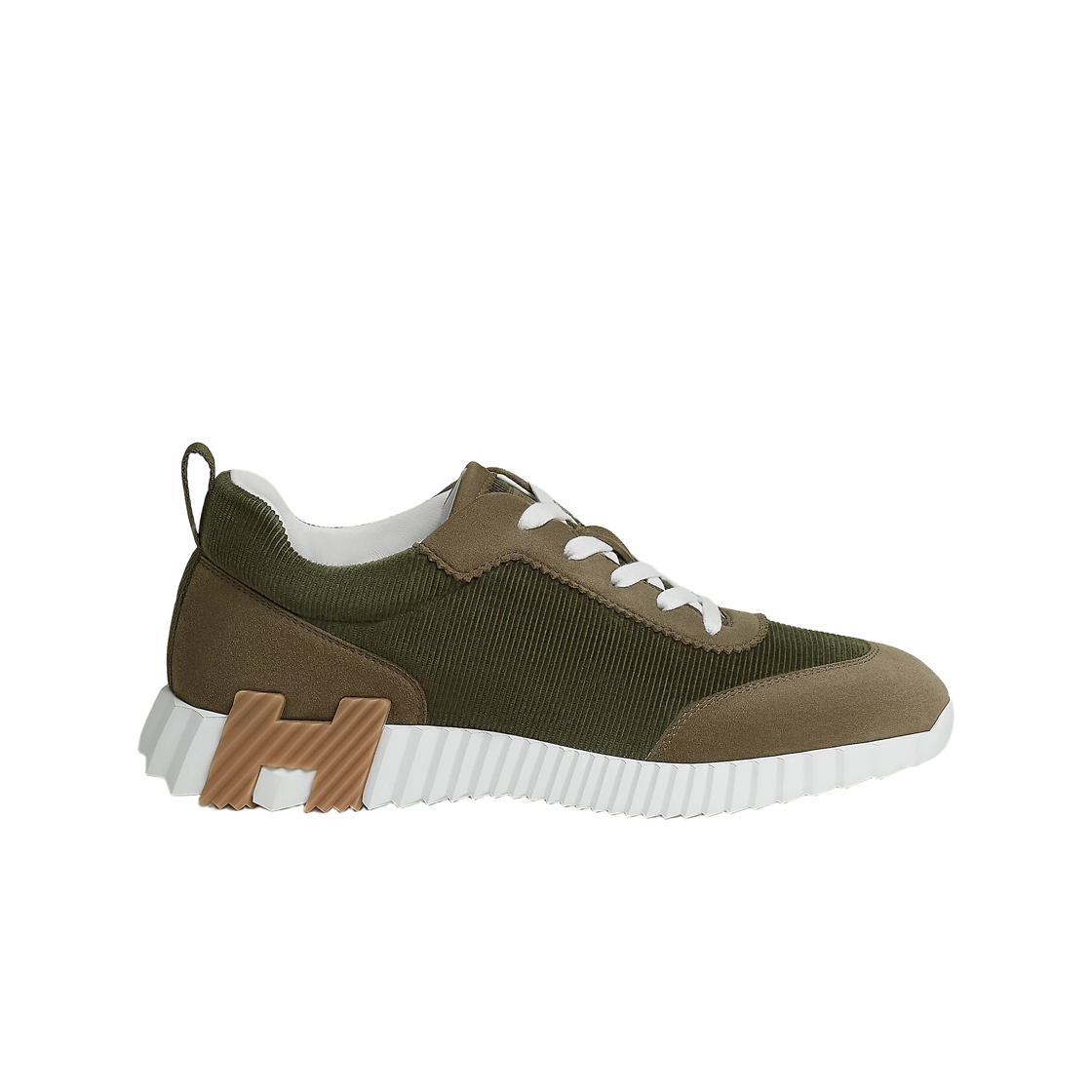 H262847ZH1R Hermes Bouncing Sneakers Corduroy Suede Goatskin & Vert Toundra