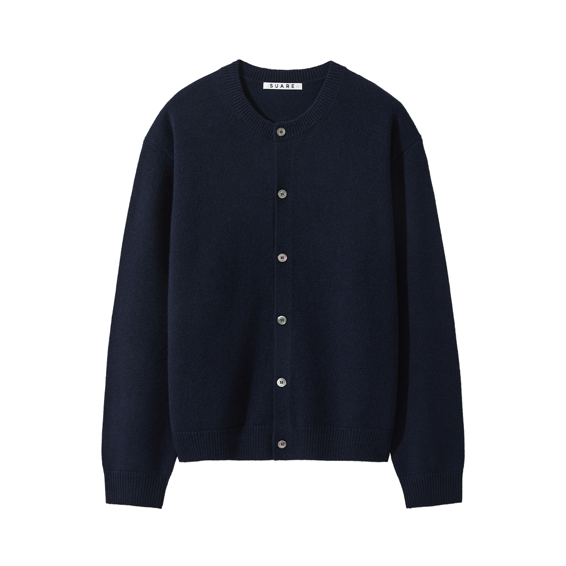 SBF3KN02MWNV (W) Fine Merino Wool 100 Crew Neck Cardigan Knit Navy