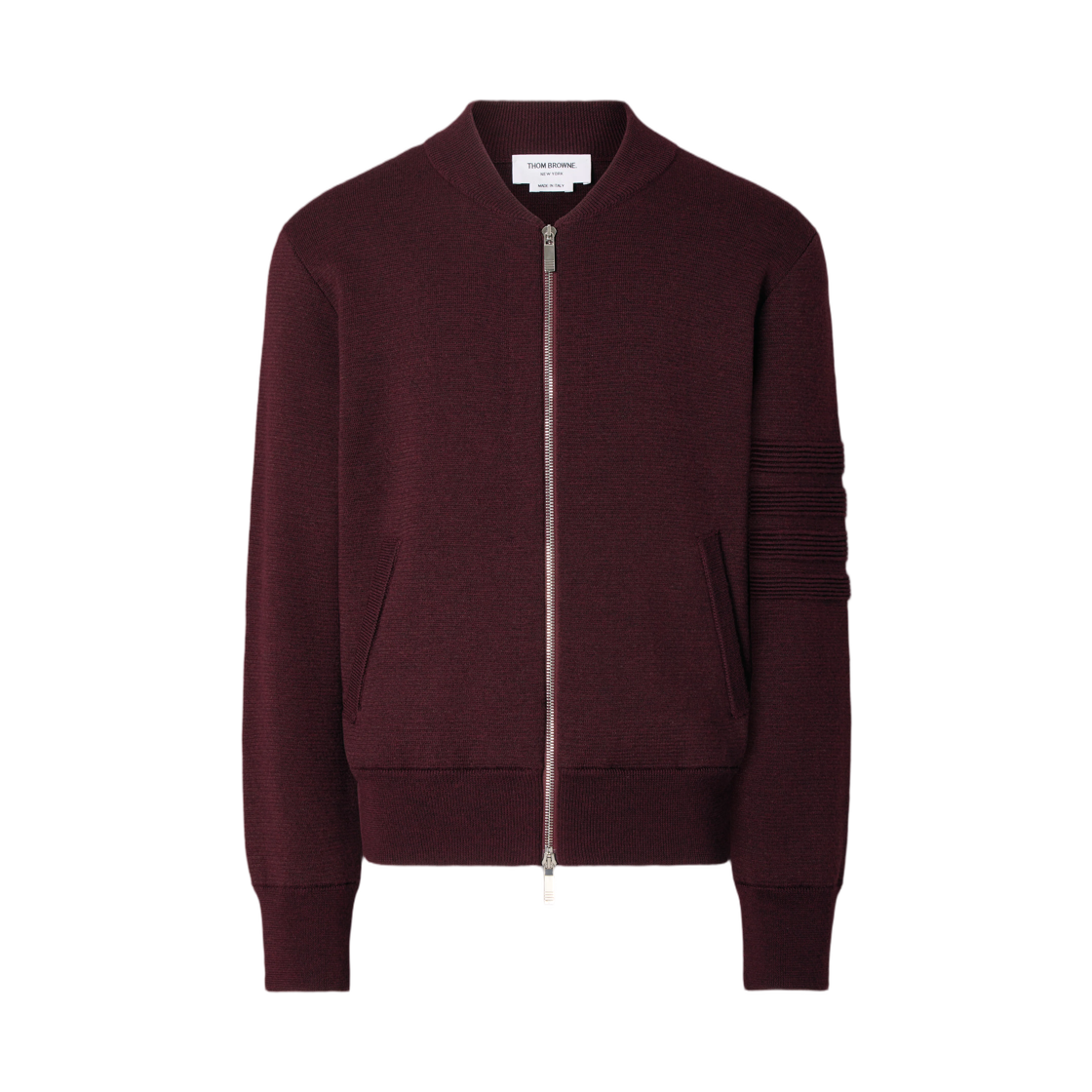 MKJ144A-Y1055-615 Thom Browne Ottoman Milano Stitch 4-Bar Bomber Jacket Burgundy