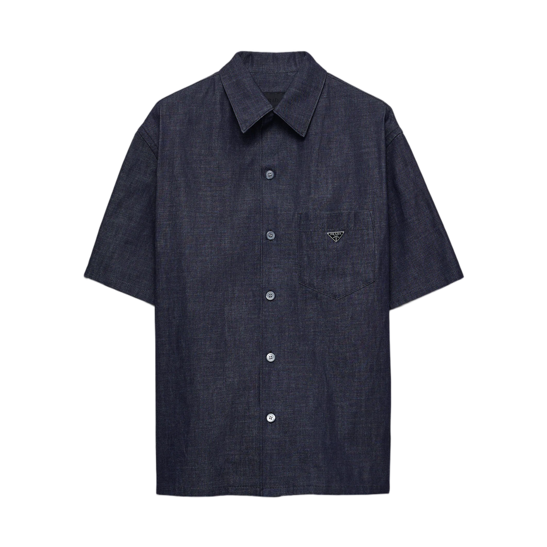 GEC116-1892-F0008 Prada Short-Sleeved Chambray Denim Shirt Navy