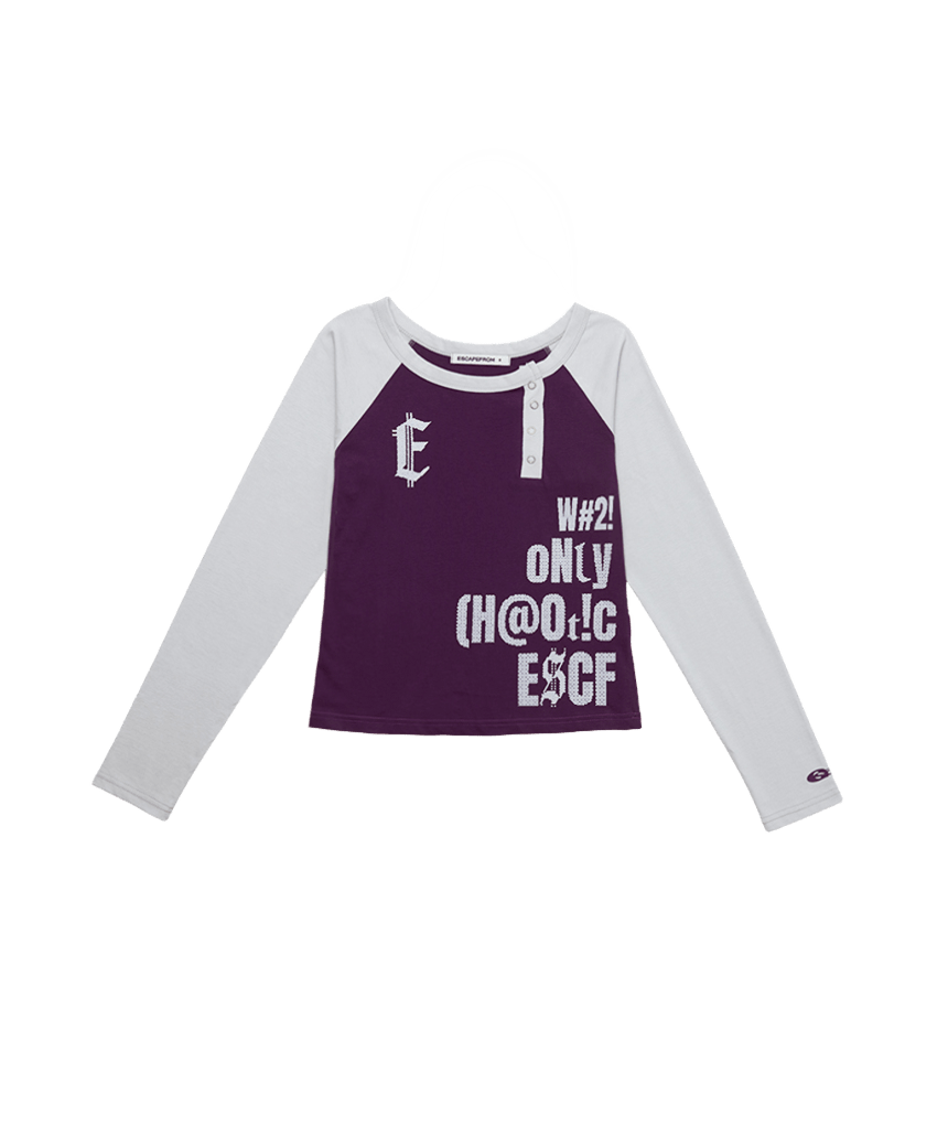 이스케이프프롬 ESCF 픽셀 타이포 프린트 사이드 스냅 롱슬리브 퍼플(Escapefrom ESCF Pixel Typo Print Side Snap Long Sleeve Purple)
