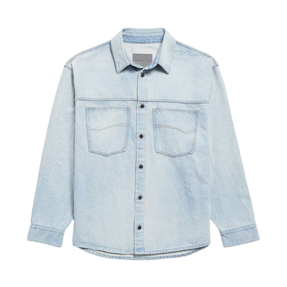 868318TDW144200 Balenciaga Denim Long Sleeve Shirt Light Blue